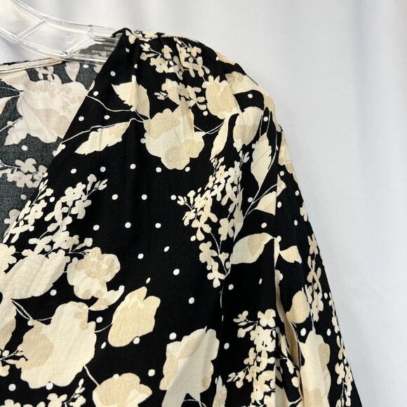 H&M Womens Multicolor Floral Long Sleeve Cinch Waist V-Neck Blouse Top Size 4 - Picture 5 of 10